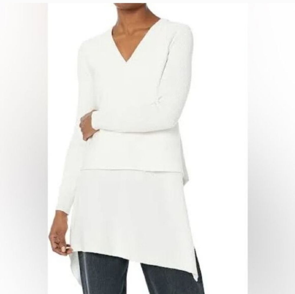 Derek Lam Collective Ivory Asymmetrical Sweater Tunic V Neck Large